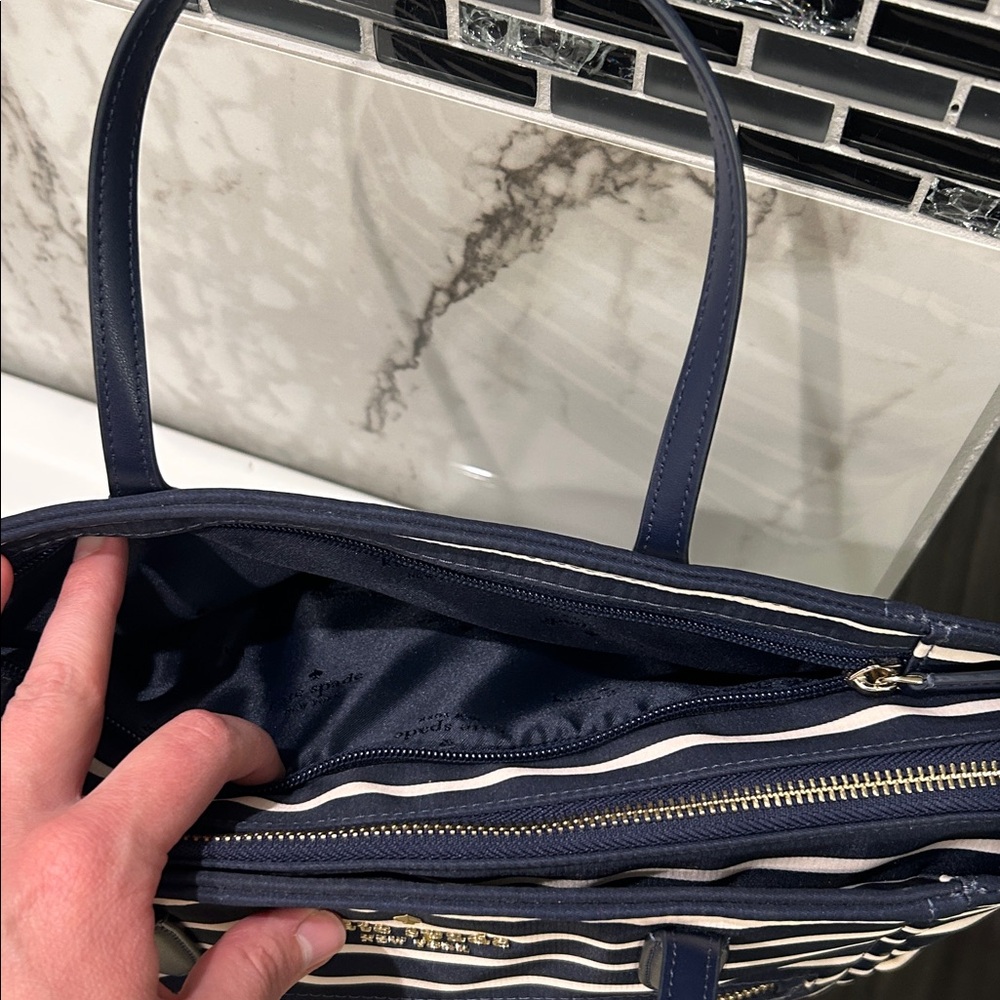 kate spade New York Navy and White Striped Satchel - Picture 4 of 6